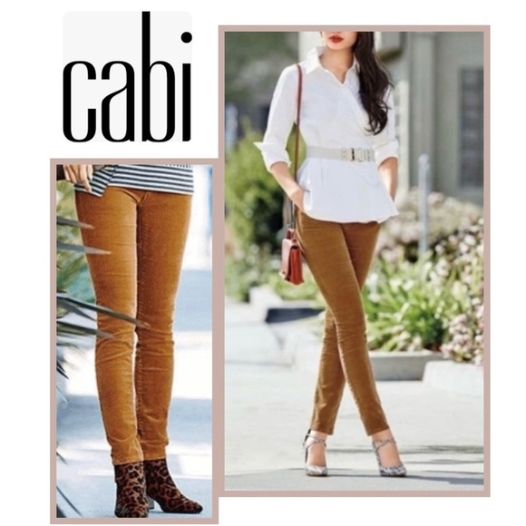 CAbi Denim - CABI #3197 Skinny Cord Umber Mustard Brown Corduroy Pants Jeans Stretch Womens 2